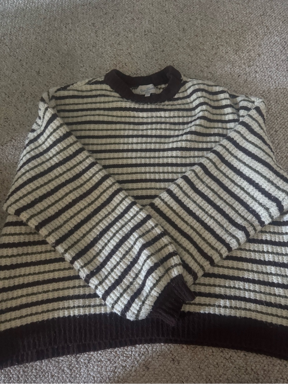 PacSun Cream and Dark Brown Striped Crewneck Sweater